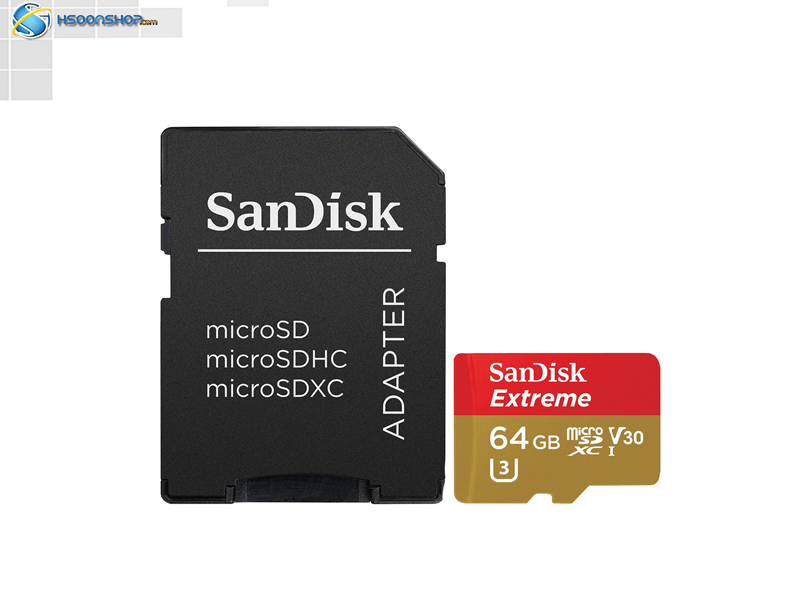 کارت حافظه  سن دیسک   ظرفیت 64 گیگابایت کلاس 10 Sandisk Extreme V30 UHS-I U3 Class 10 90MBps 600X microSDXC With Adapter - 64GB